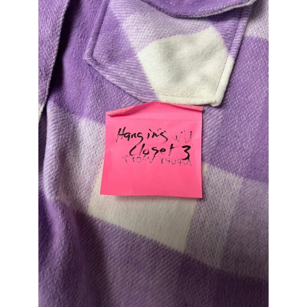 Members Mark Kids Purple Plaid Gorp Shacket Button Front Fleece Jacket XL 14/16